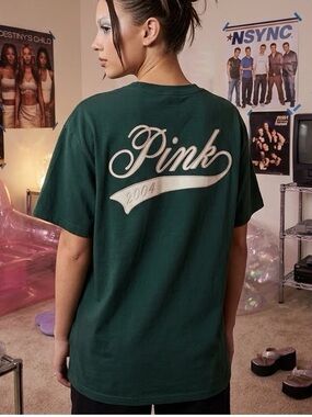 Victoria's Secret PINK Limited Edition Deep Forest Green Campus Tee cotton small